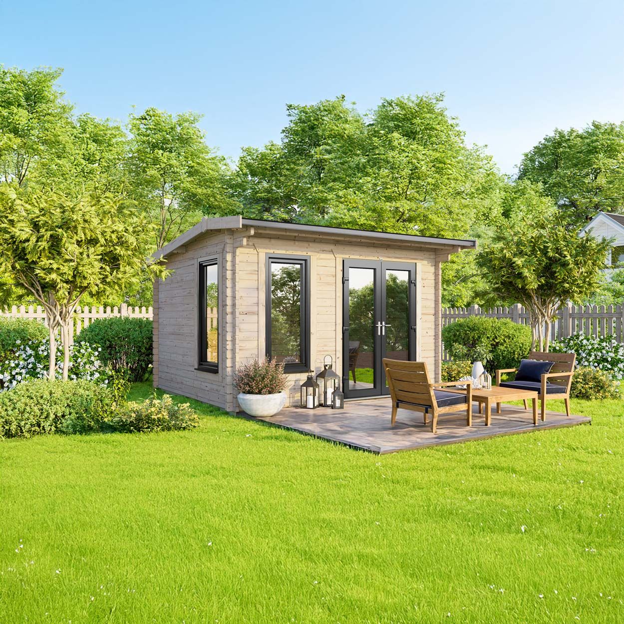 Powersheds Apex Log Cabin 12ft x8ft DoorsToRight