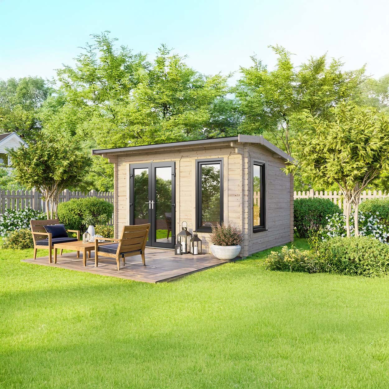 Powersheds Apex Log Cabin12ft x 8ft DoorsToLeft