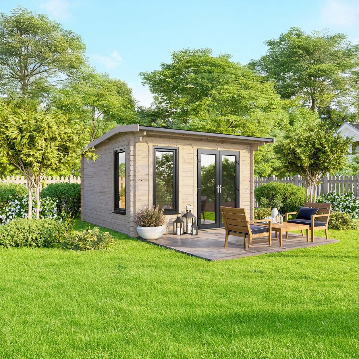 Powersheds Apex Log Cabin 12ft x 10ftDoors toRight