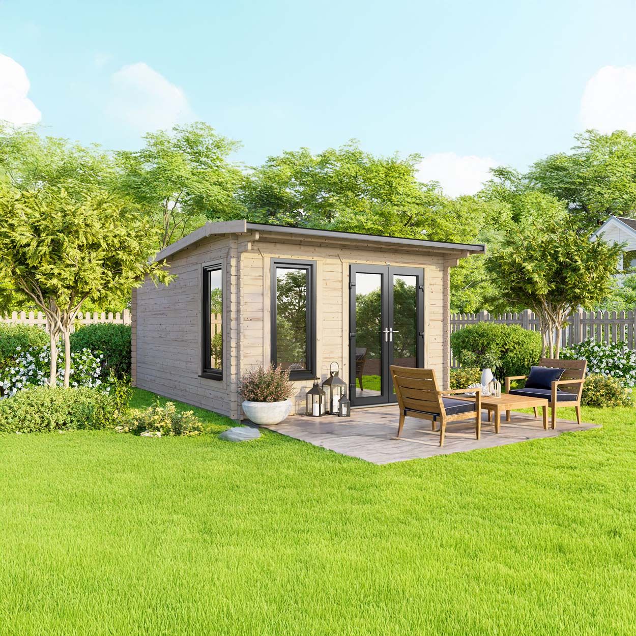 Powersheds Apex Log Cabin 12ft x 12ft DoorsToRight