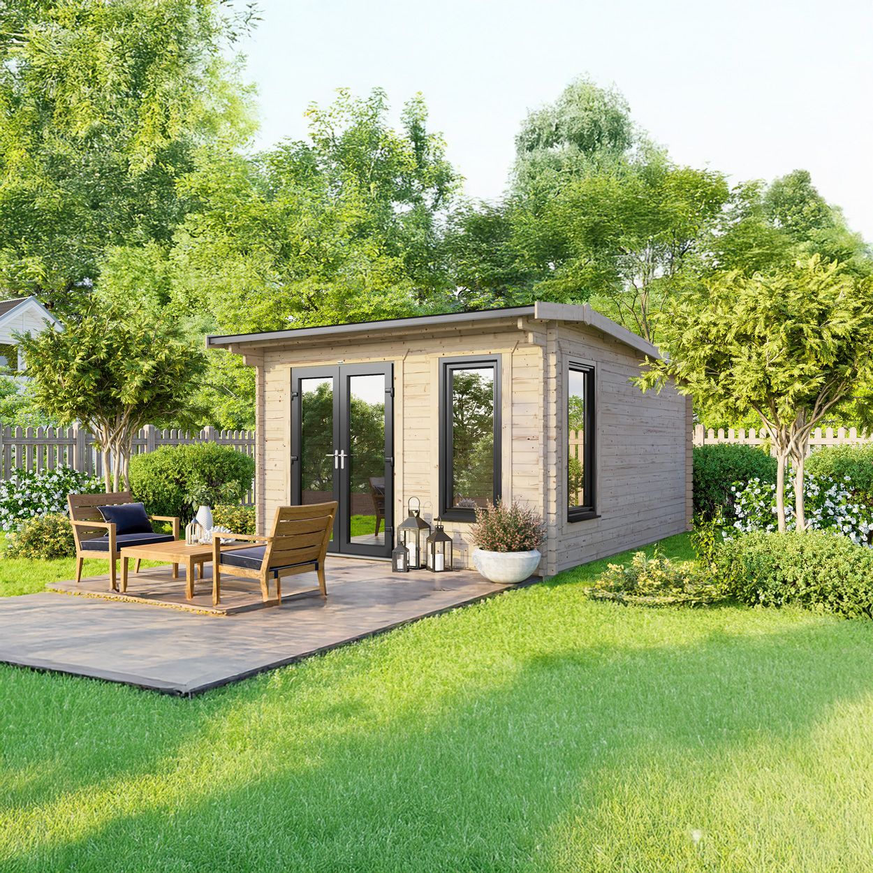 Powersheds Apex Log Cabin 12ft x 12ft DoorsToLeft