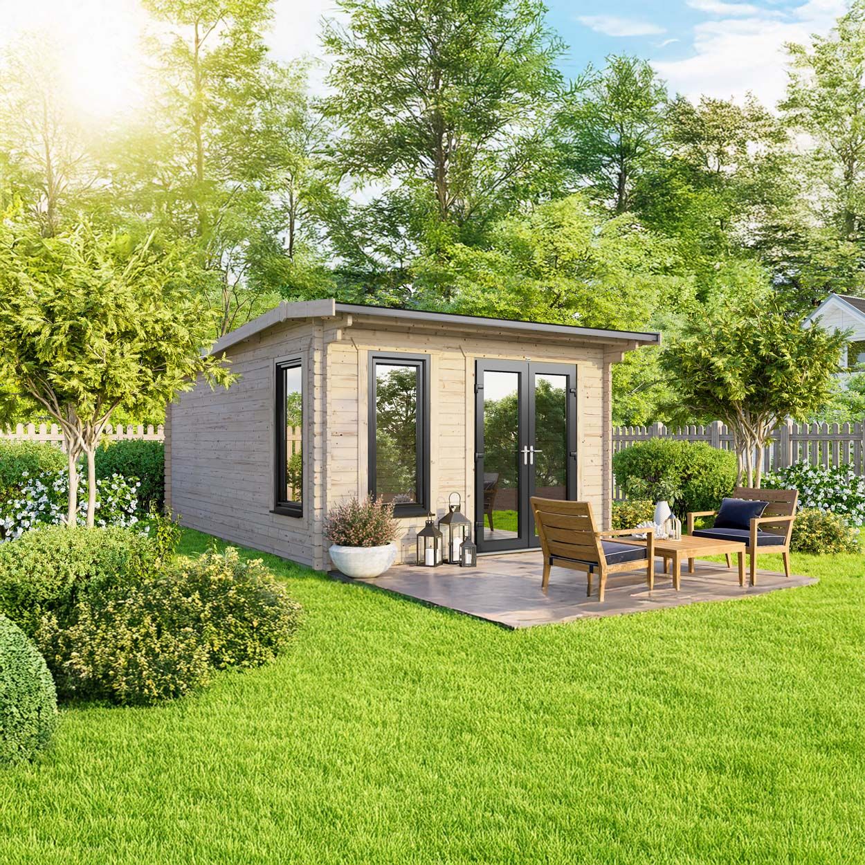 Powersheds Apex Log Cabin 12ft x 14ft DoorsToRight