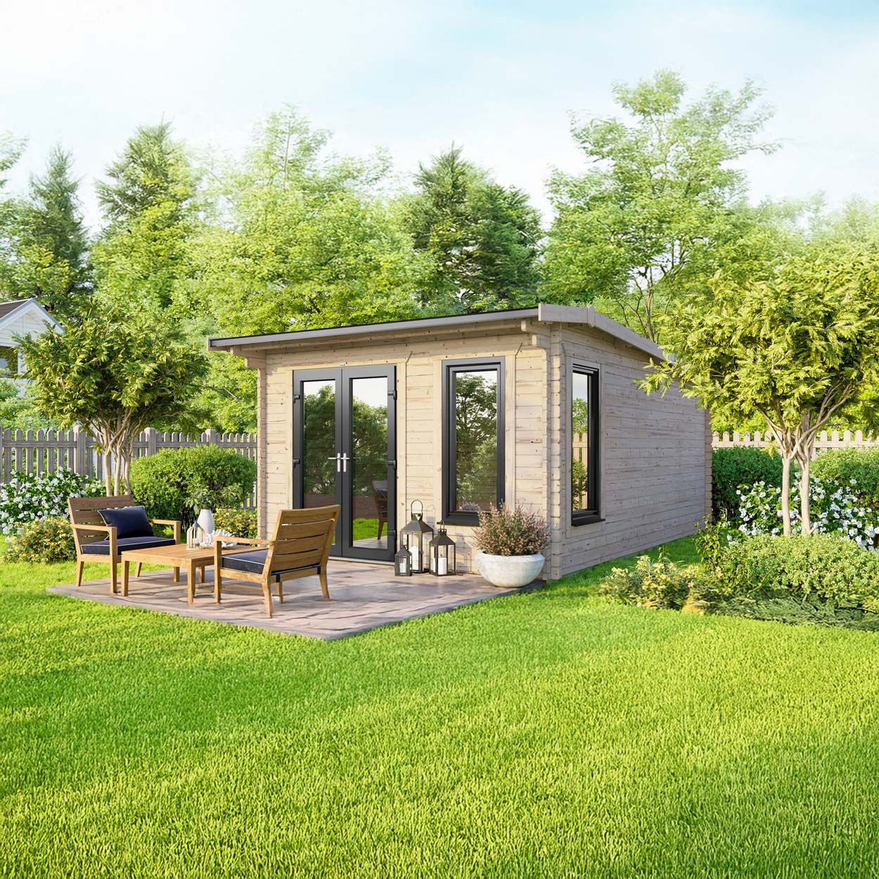 Powersheds Apex Log Cabin 12ft x 14ft DoorsToLeft