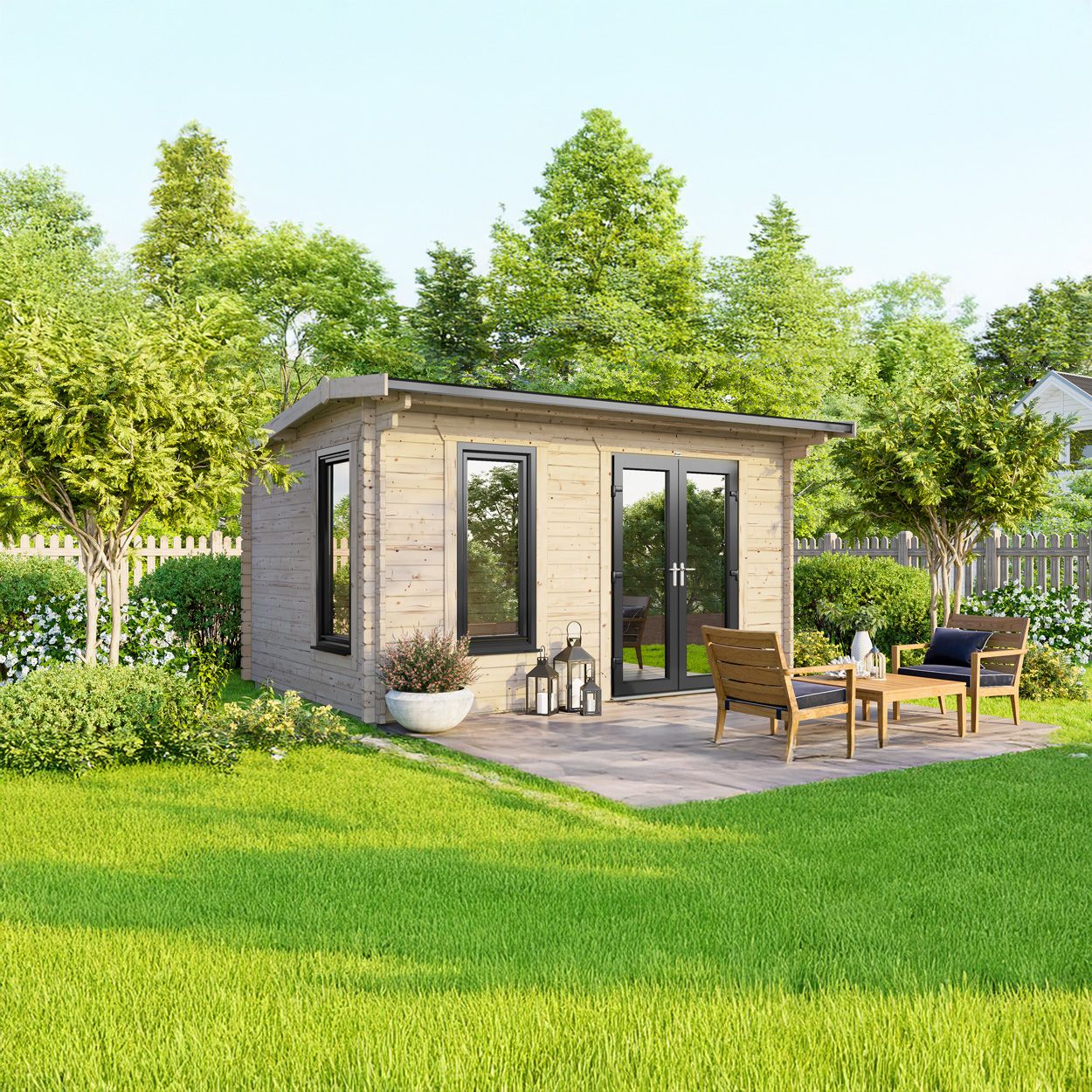 Powersheds Apex Log Cabin 14ft x 8ft DoorsToRight