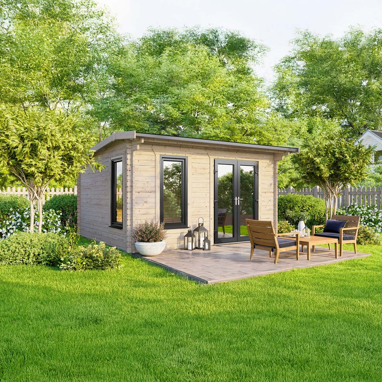 Powersheds Apex Log Cabin 14ft x 10ft DoorsToRight