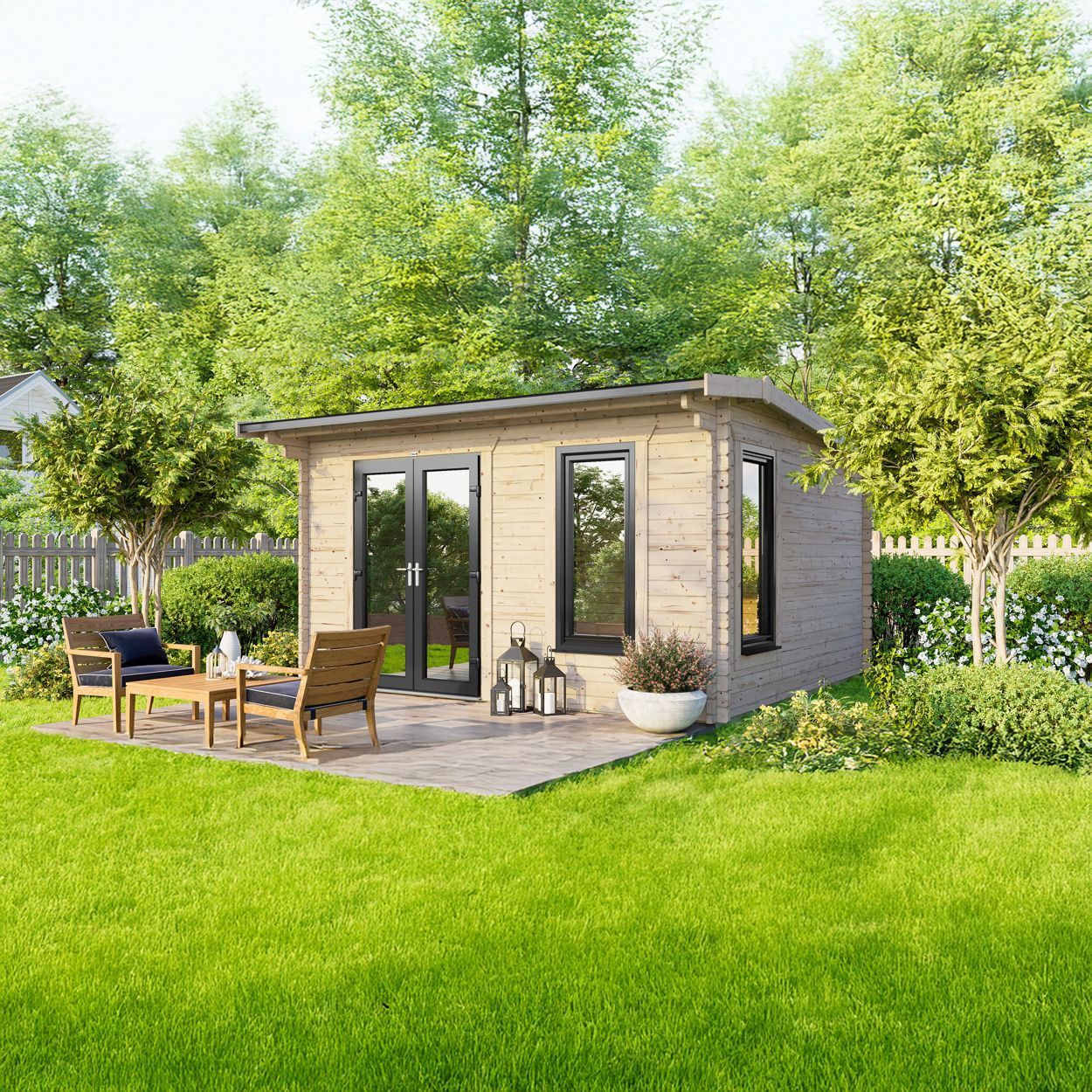 Powersheds Apex Log Cabin 14ft x 10ft DoorsToLeft