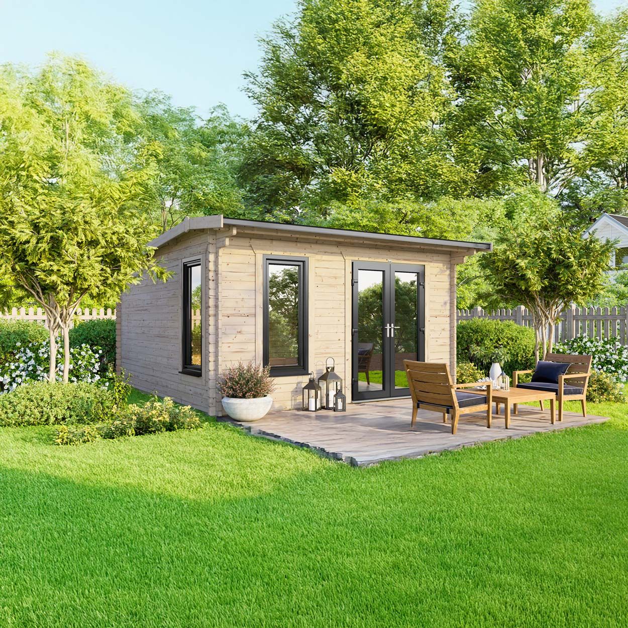Powersheds Apex Log Cabin 14ft x 12ft DoorsToRight