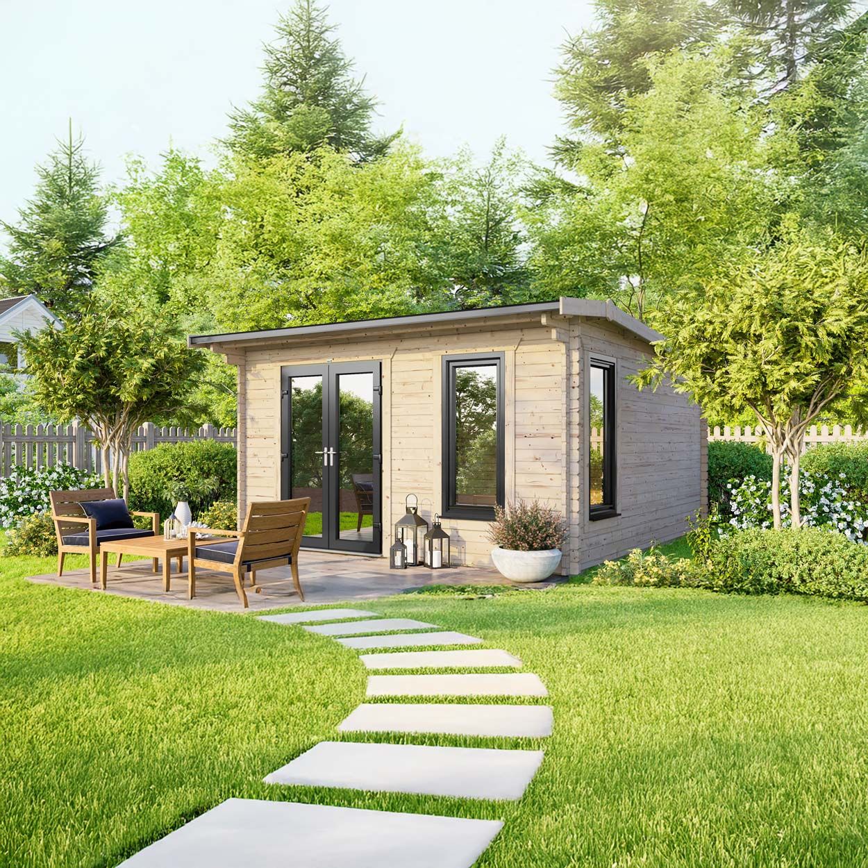 Powersheds Apex Log Cabin 14ft x 12ft DoorsToLeft