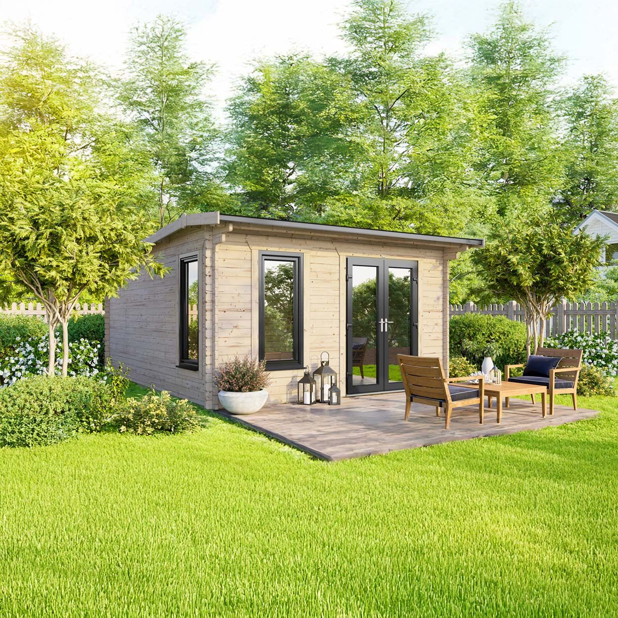 Powersheds Apex Log Cabin 14ft x 14ft DoorsToRight