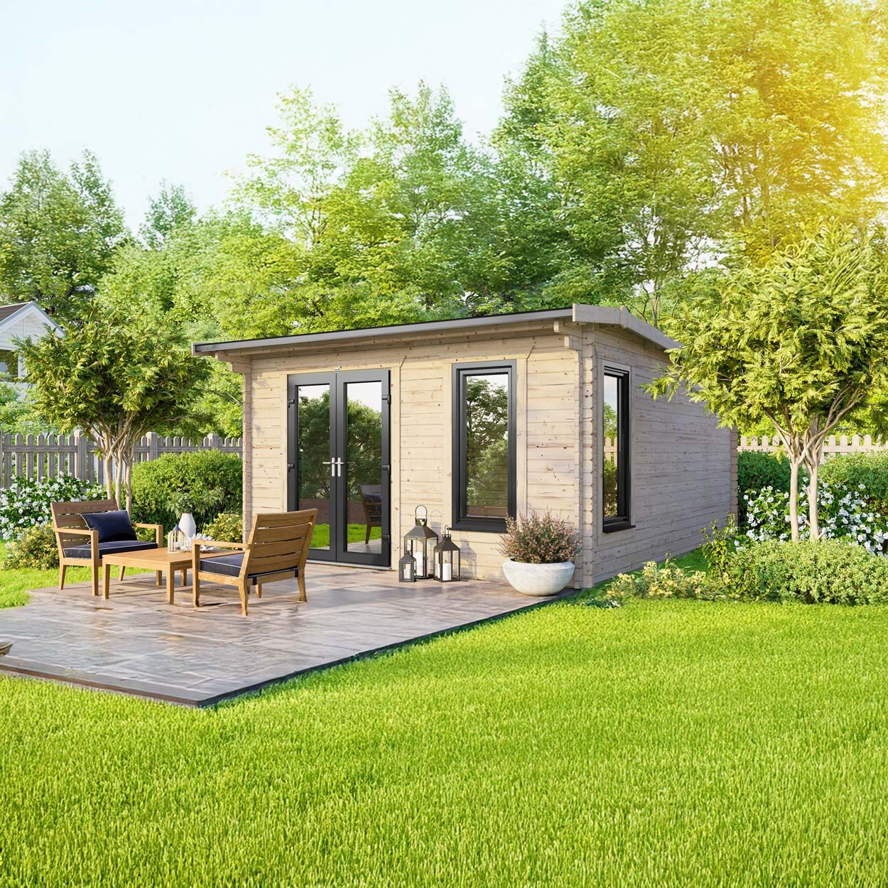 Powersheds Apex Log Cabin 14ft x 14ft DoorsToLeft