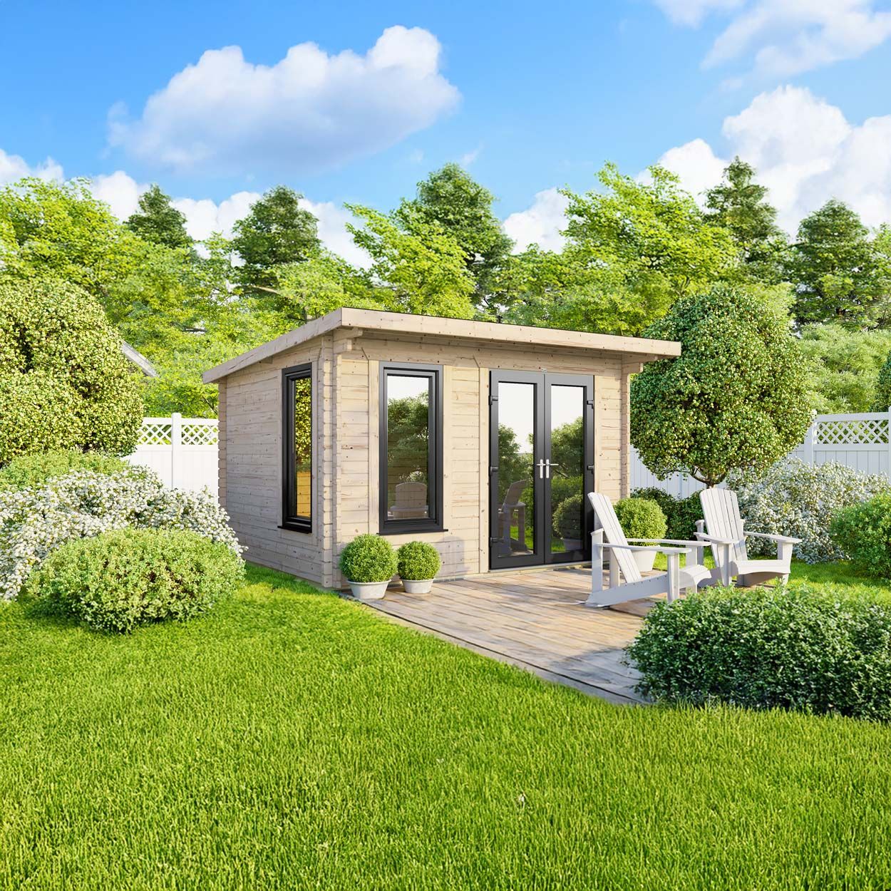 Powersheds Pent Log Cabin 12ft x 8ft DoorsToRight