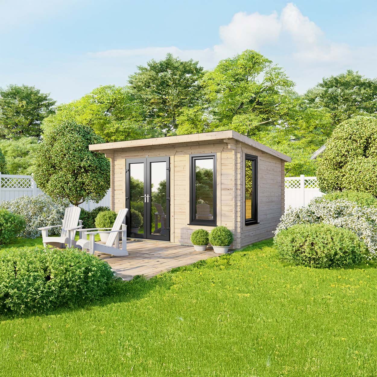 Powersheds Pent Log Cabin 12ft x 8ft DoorsToLeft