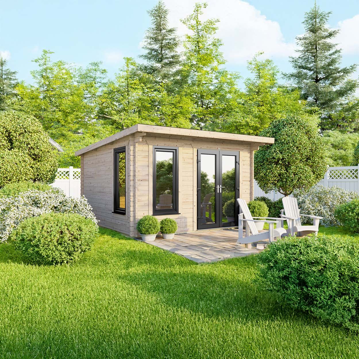 Powersheds Pent Log Cabin 12ft x 10ft DoorsToRight