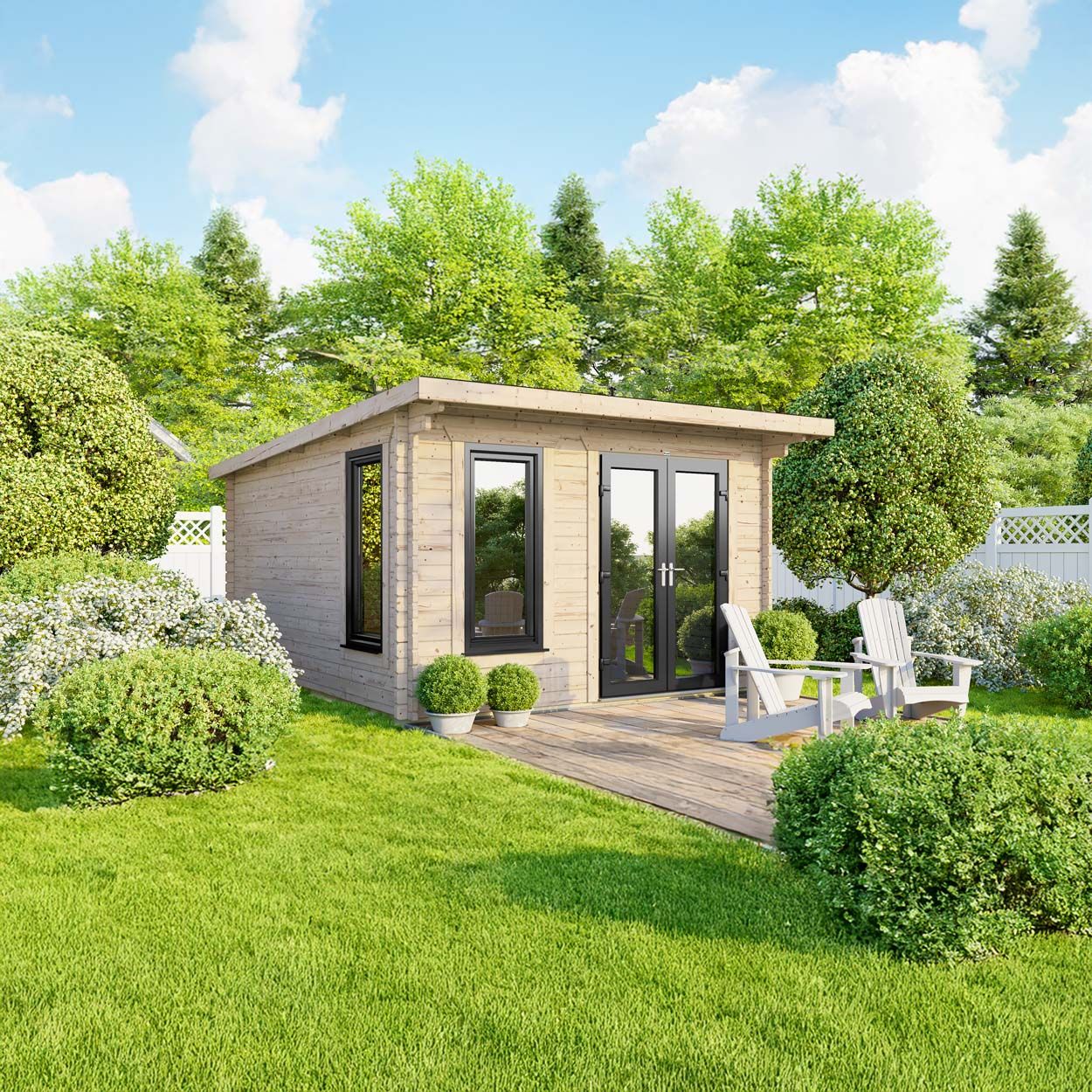 Powersheds Pent Log Cabin 12ft x 12ft DoorsToRight