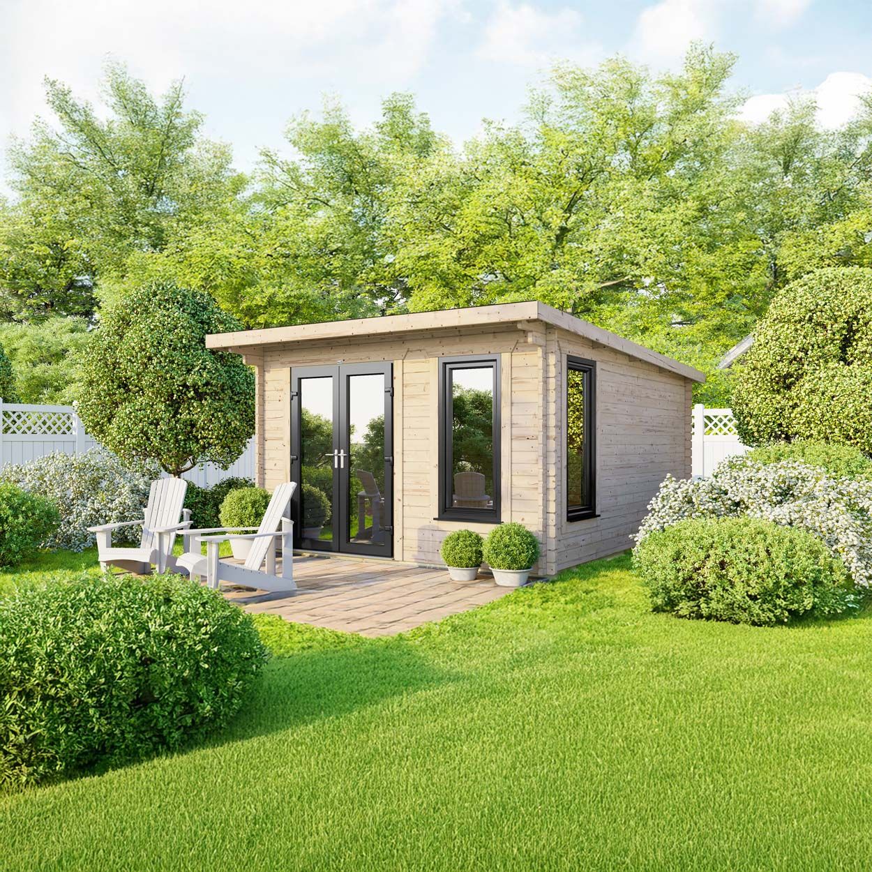 Powersheds Pent Log Cabin 12ft x 12ft DoorsToLeft