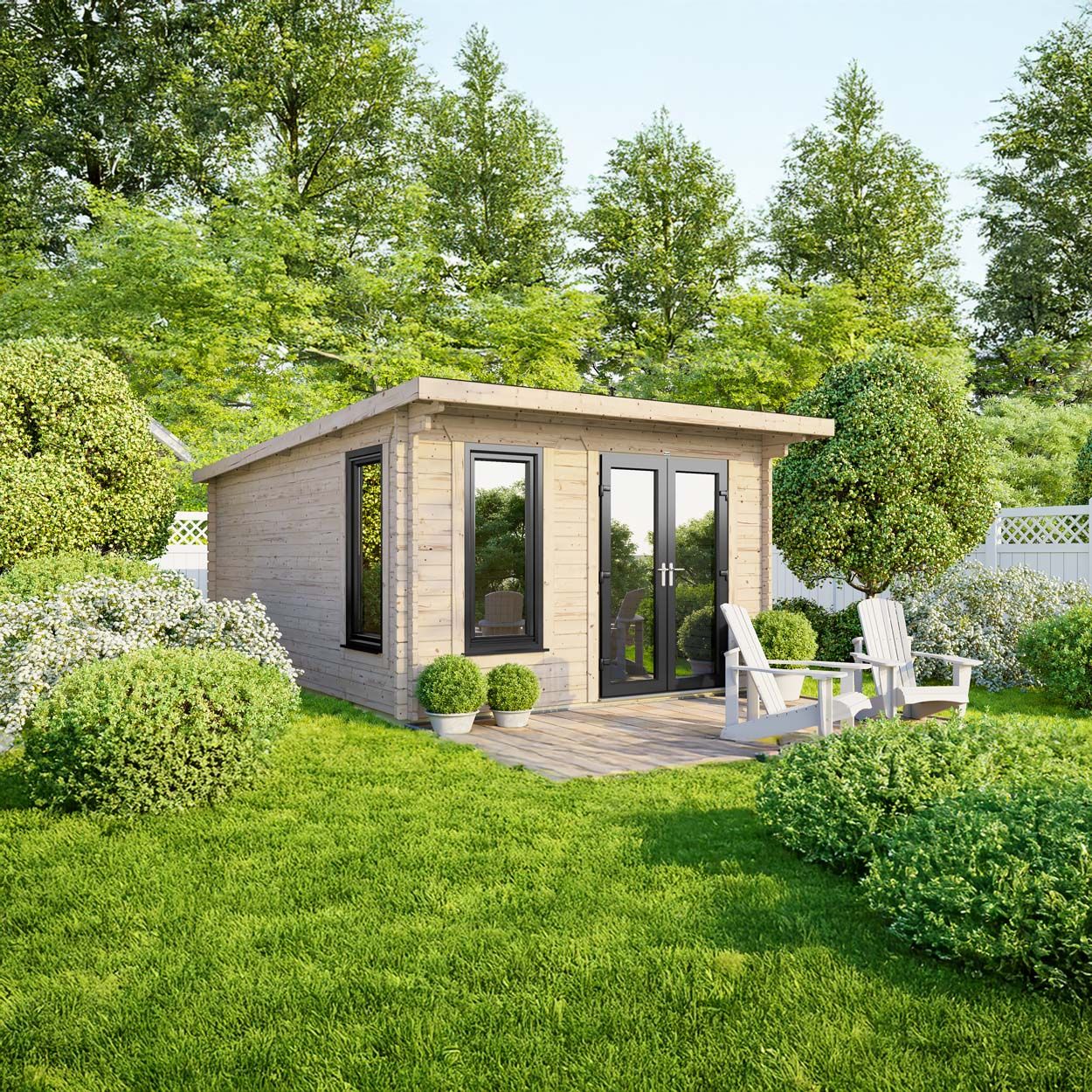 Powersheds Pent Log Cabin 12ft x 14ft DoorsToRight