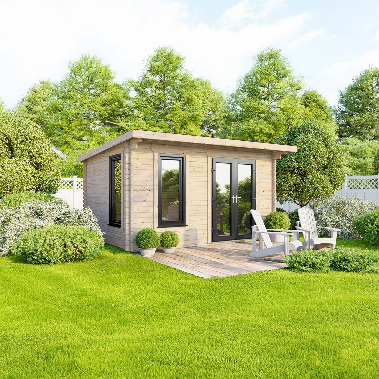 Powersheds Pent Log Cabin 14ft x 8ft DoorsToRight