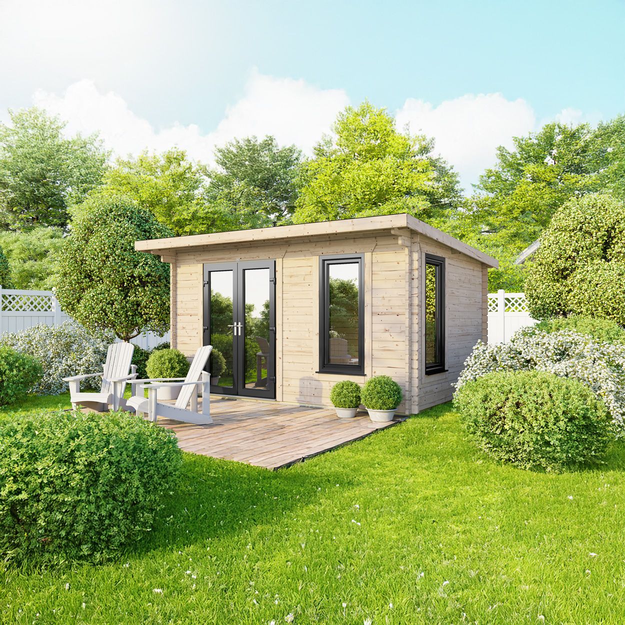 Powersheds Pent Log Cabin 14ft x 8ft DoorsToLeft