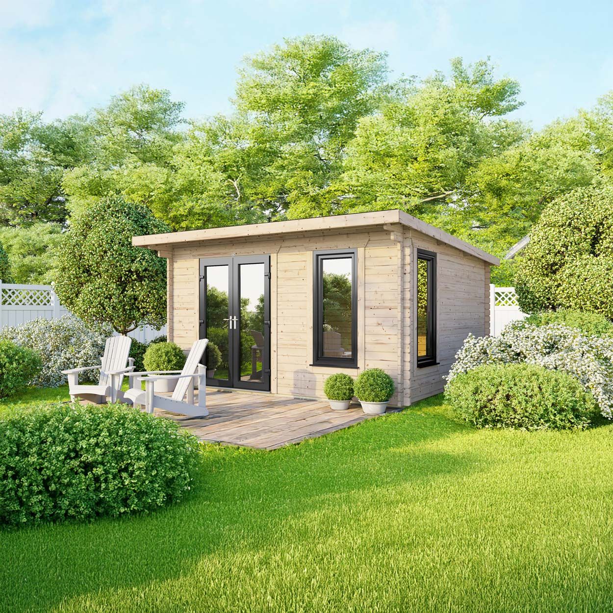 Powersheds Pent Log Cabin 14ft x 10ft DoorsToLeft