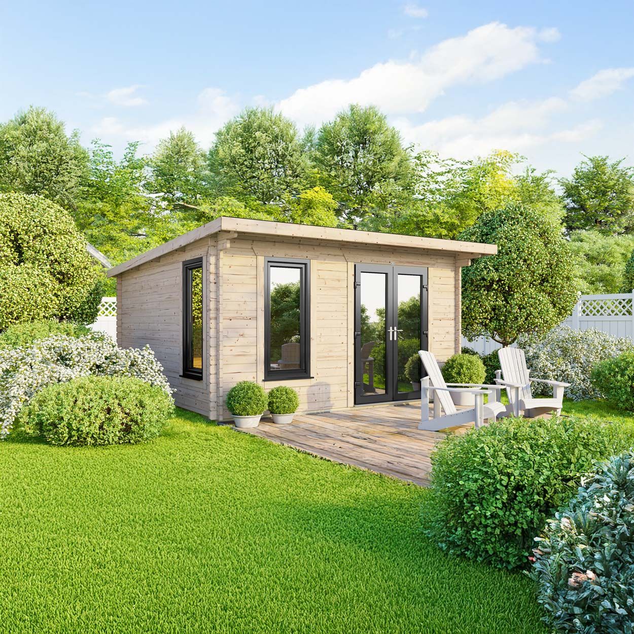 Powersheds Pent Log Cabin 14ft x 12ft DoorsToRight