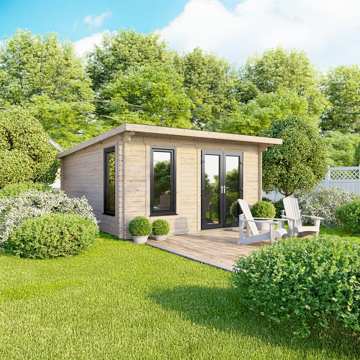 Powersheds Pent Log Cabin 14ft x 14ft DoorsToRight
