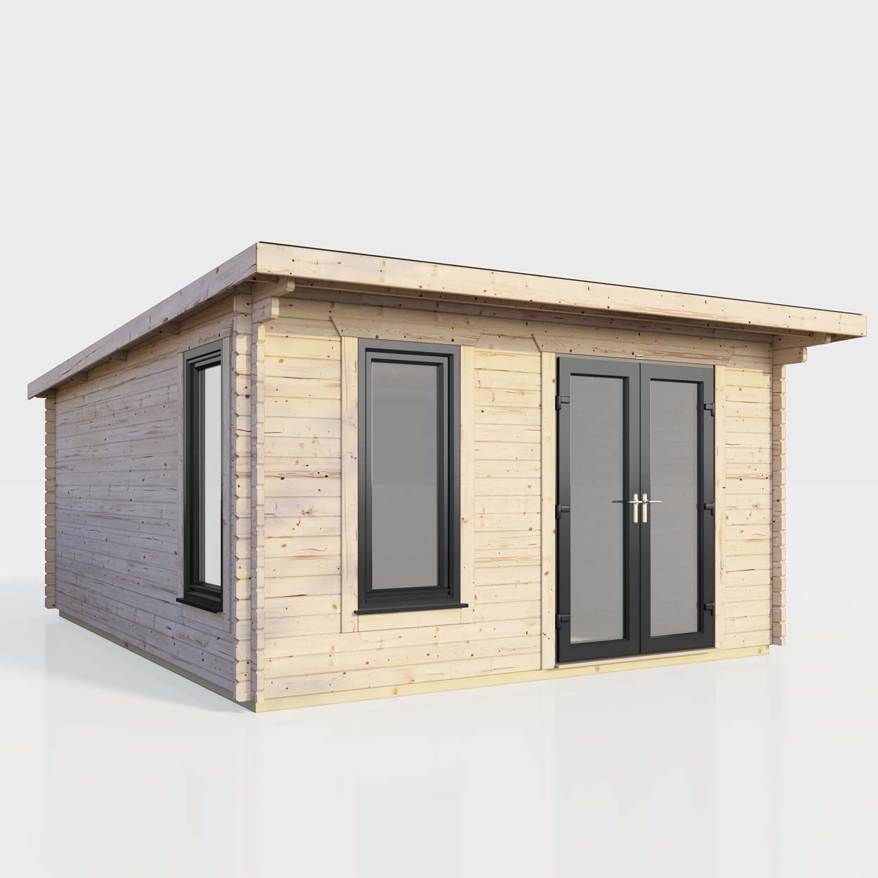 Powersheds Pent Log Cabin 14ft x 14ft DoorsToRight