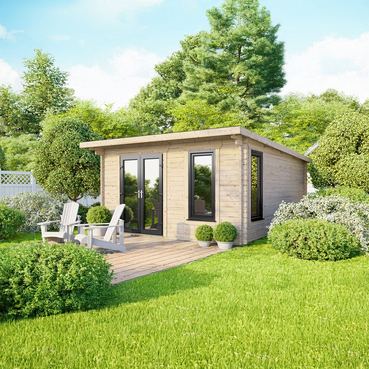 Powersheds Pent Log Cabin 14ft x 14ft DoorsToLeft