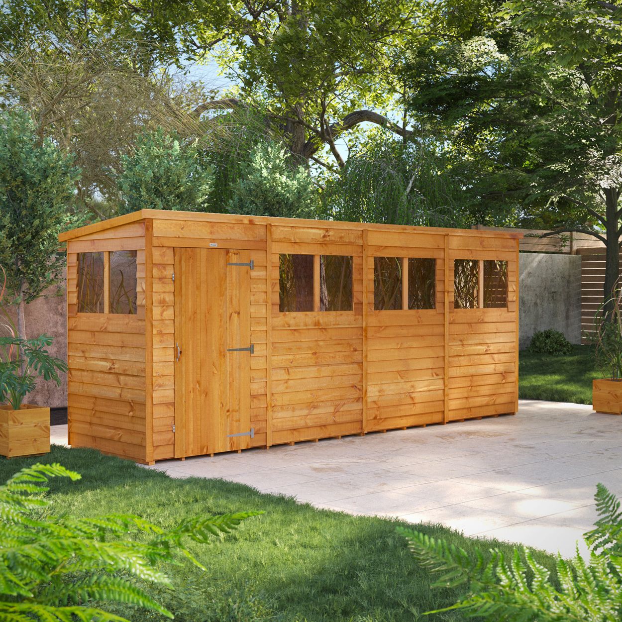 Powersheds Overlap Pent Garden Shed 16ft x 4ft