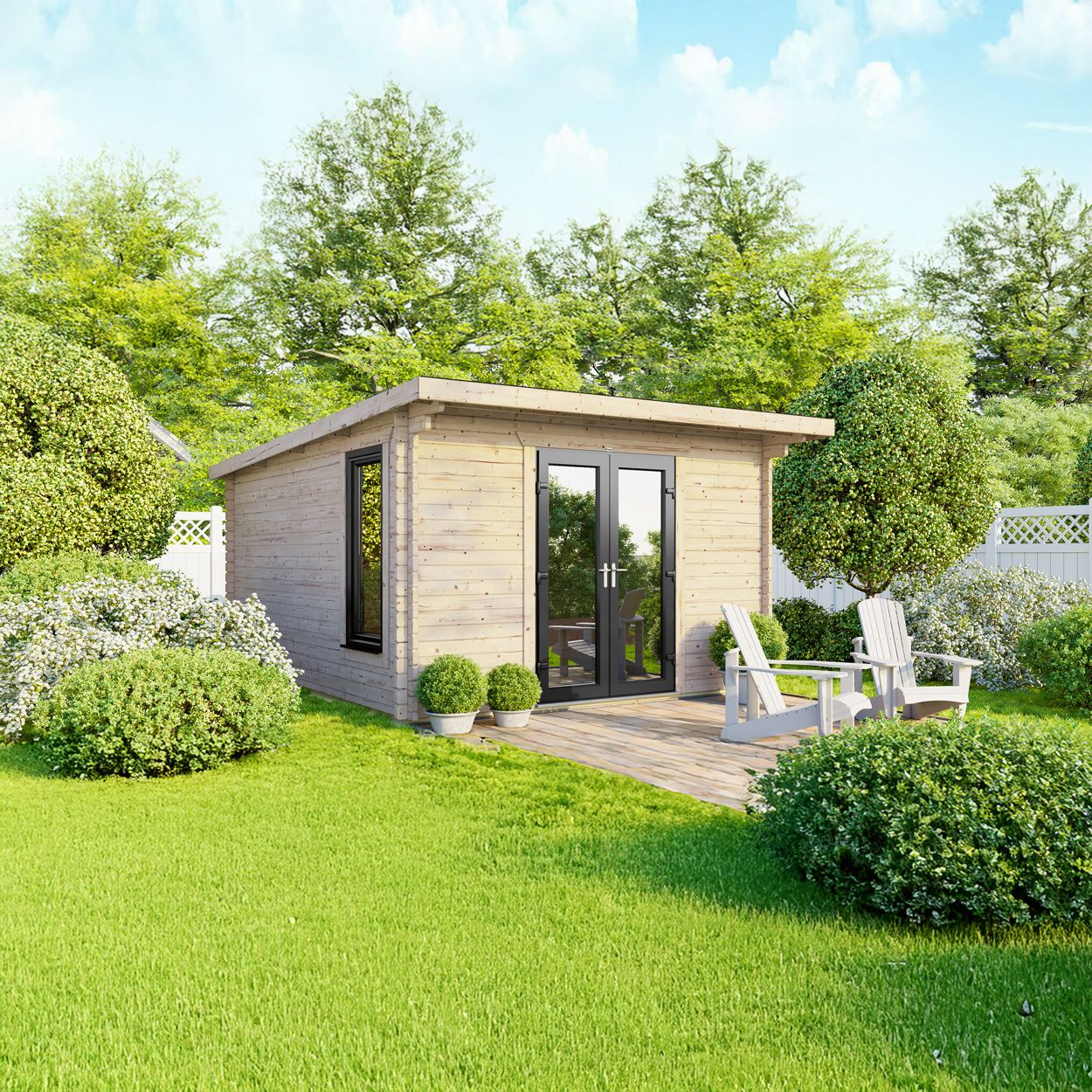 Powersheds Pent LogCabin 12ft x 12ft Doors Central