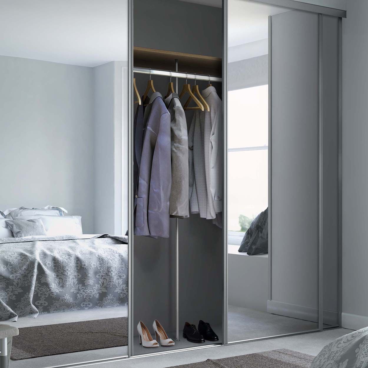 Shelf and hanger bar wardrobe storage - Oak