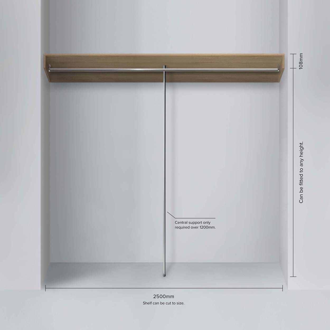 Shelf and hanger bar wardrobe storage - Oak