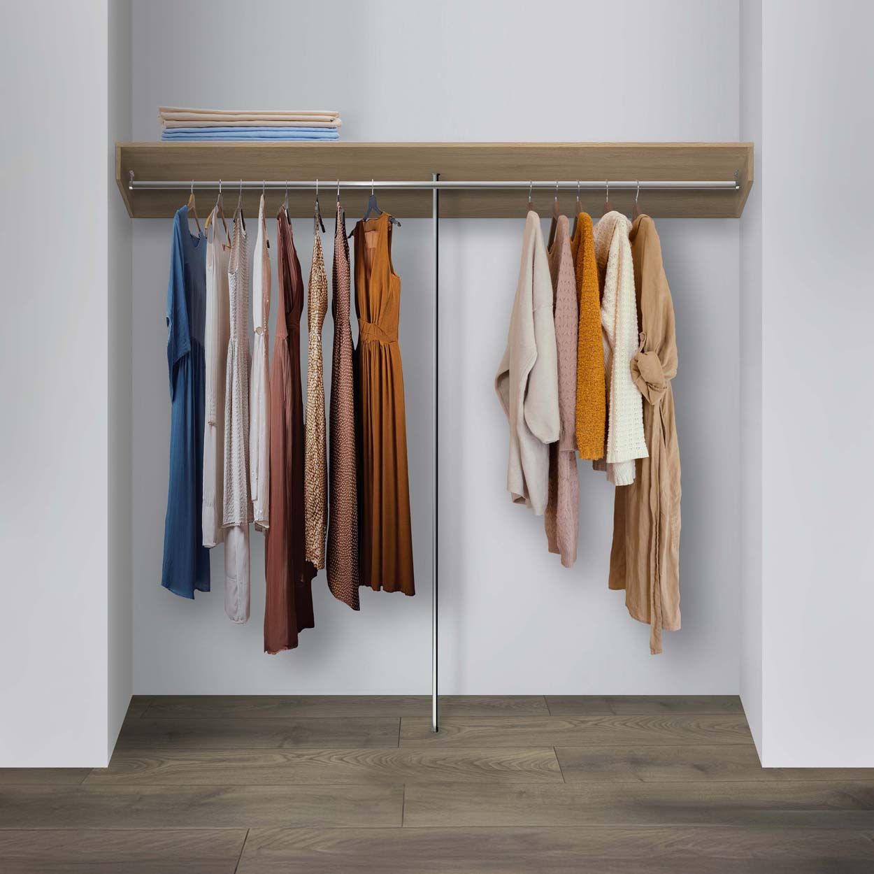 Shelf and hanger bar wardrobe storage - Oak