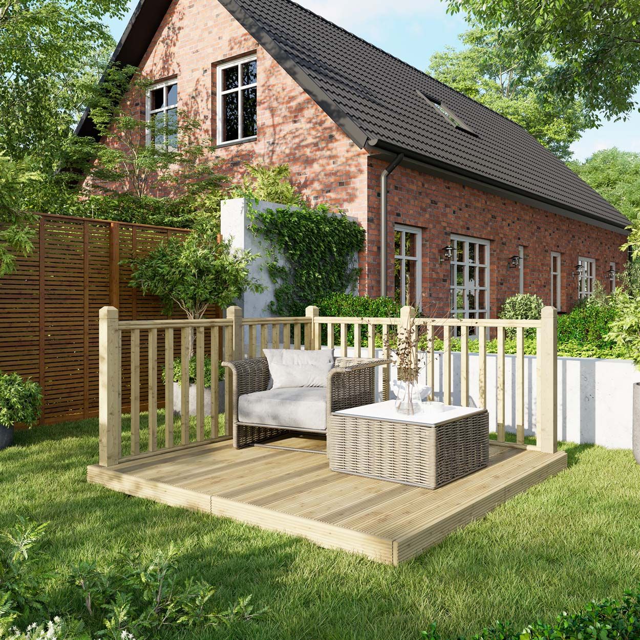 Powersheds Deck - 8ft x 8ft - Handrails on Two Sides