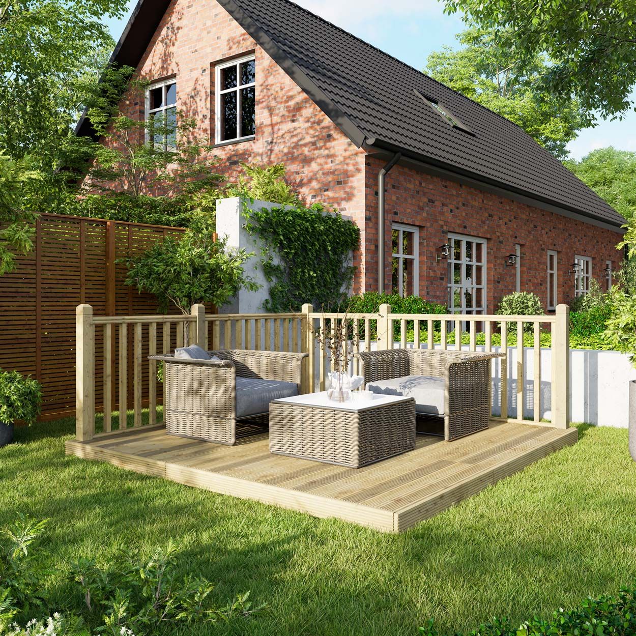 Powersheds Deck - 10ft x 10ft - Handrails on Two Sides