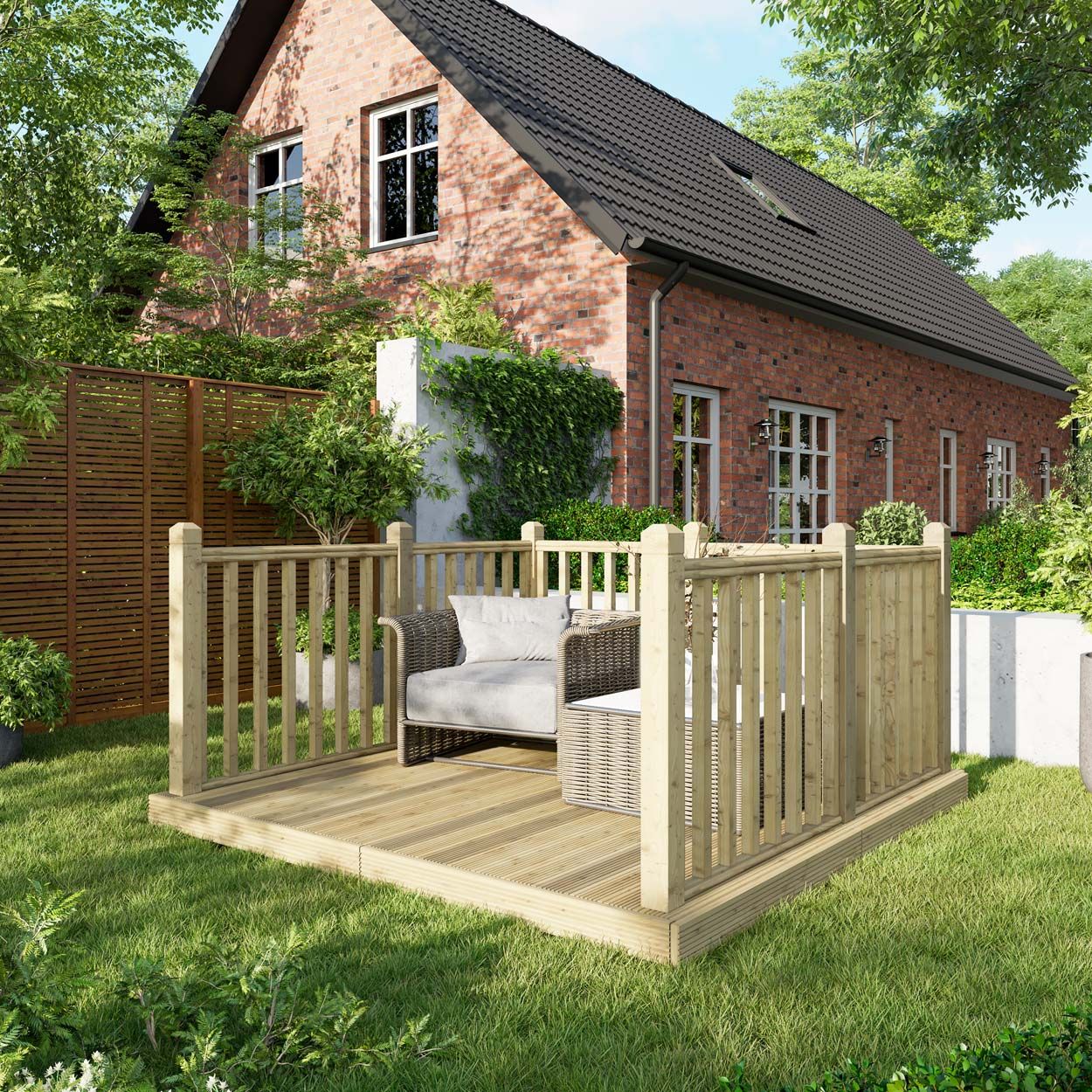 Powersheds Deck - 8ft x 8ft - Handrails on Three Sides
