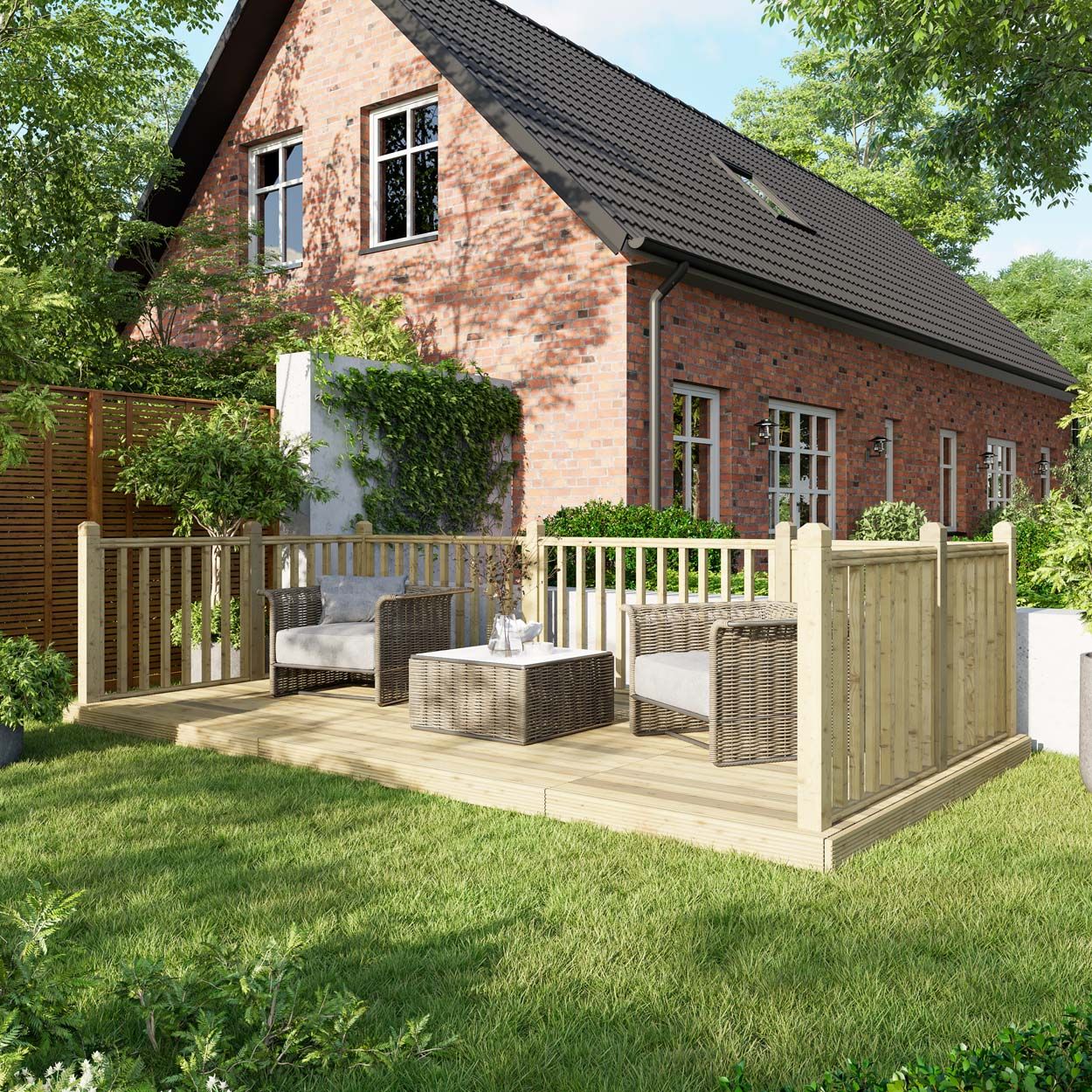 Powersheds Deck - 8ft x 16ft - Handrails on Three Sides