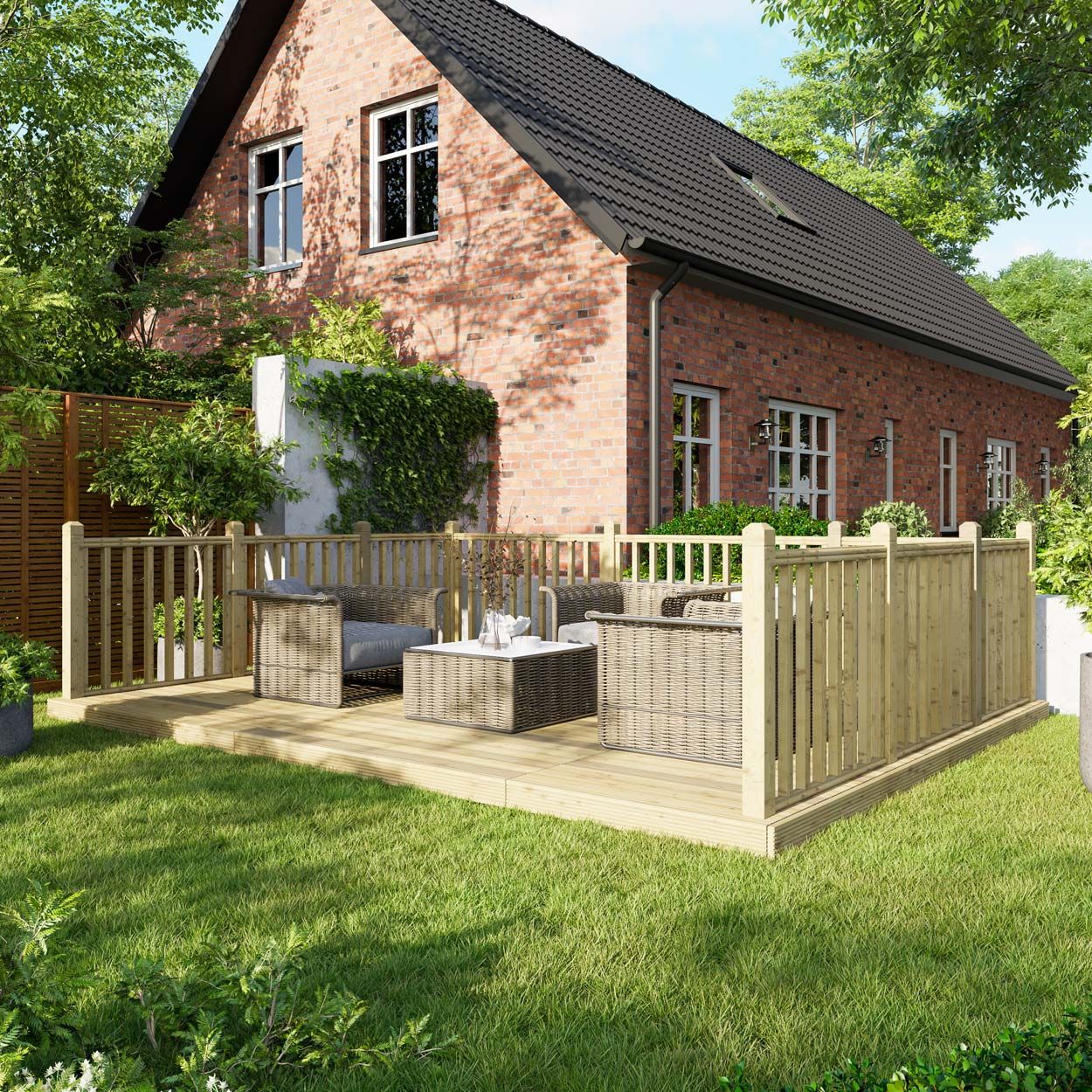 Powersheds Deck - 12ft x 16ft - Handrails on Three Sides