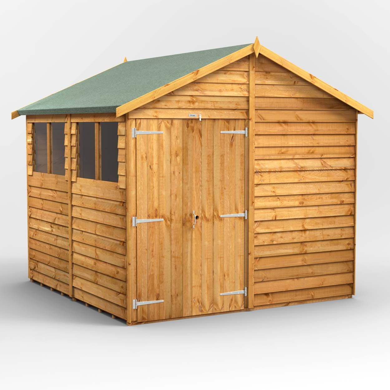 Powersheds Overlap Apex Garden Shed - 8ft x 8ft - Double Doors