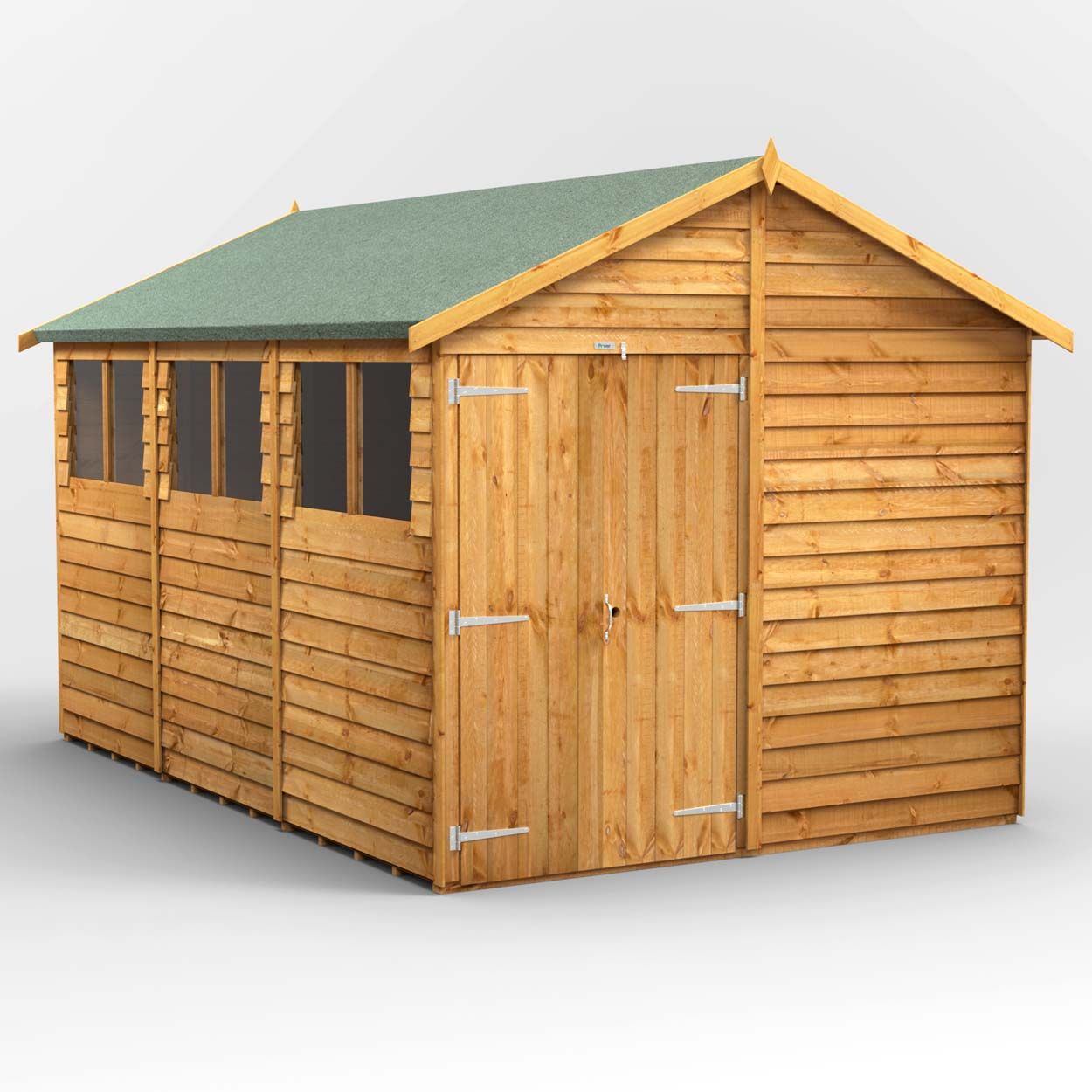 Powersheds Overlap Apex Garden Shed - 12ft x 8ft - Double Doors