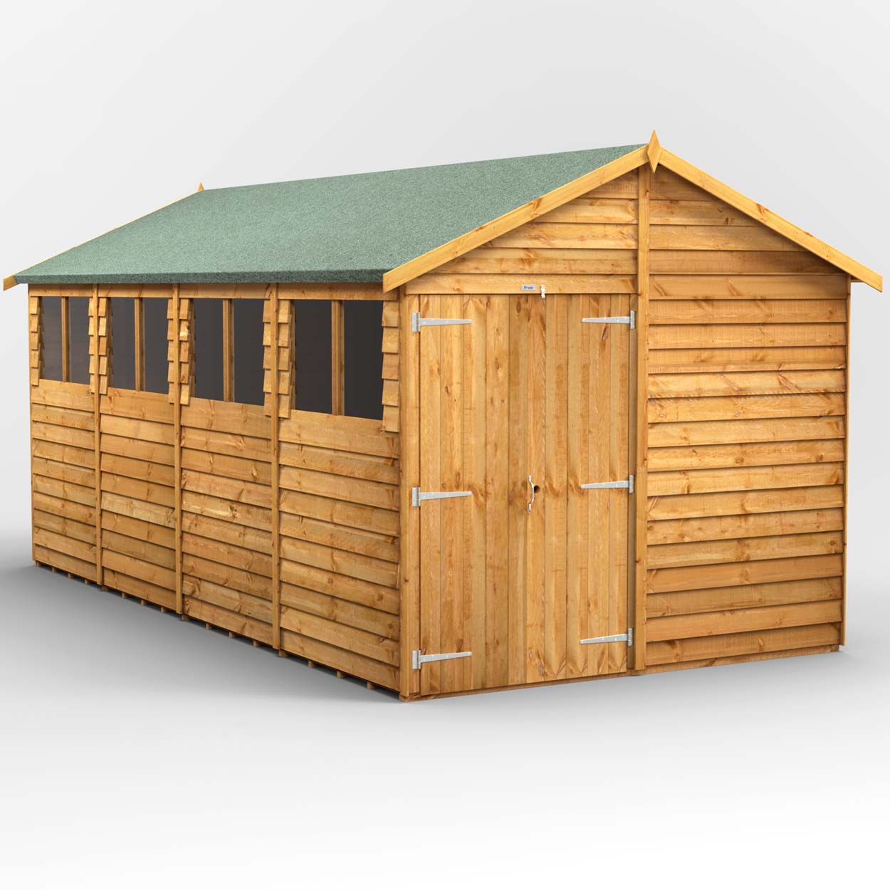 Powersheds Overlap Apex Garden Shed - 16ft x 8ft - Double Doors
