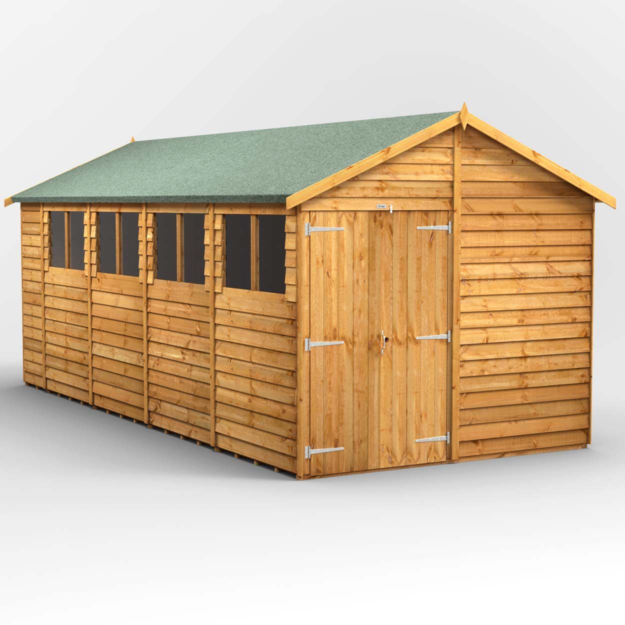 Powersheds Overlap Apex Garden Shed - 18ft x 8ft - Double Doors