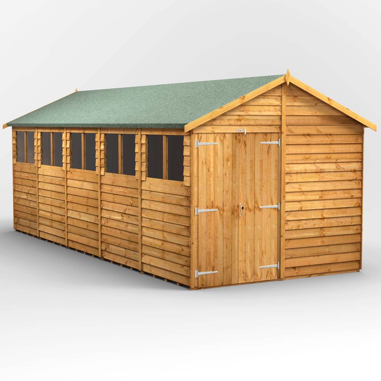 Powersheds Overlap Apex Garden Shed - 20ft x 8ft - Double Doors