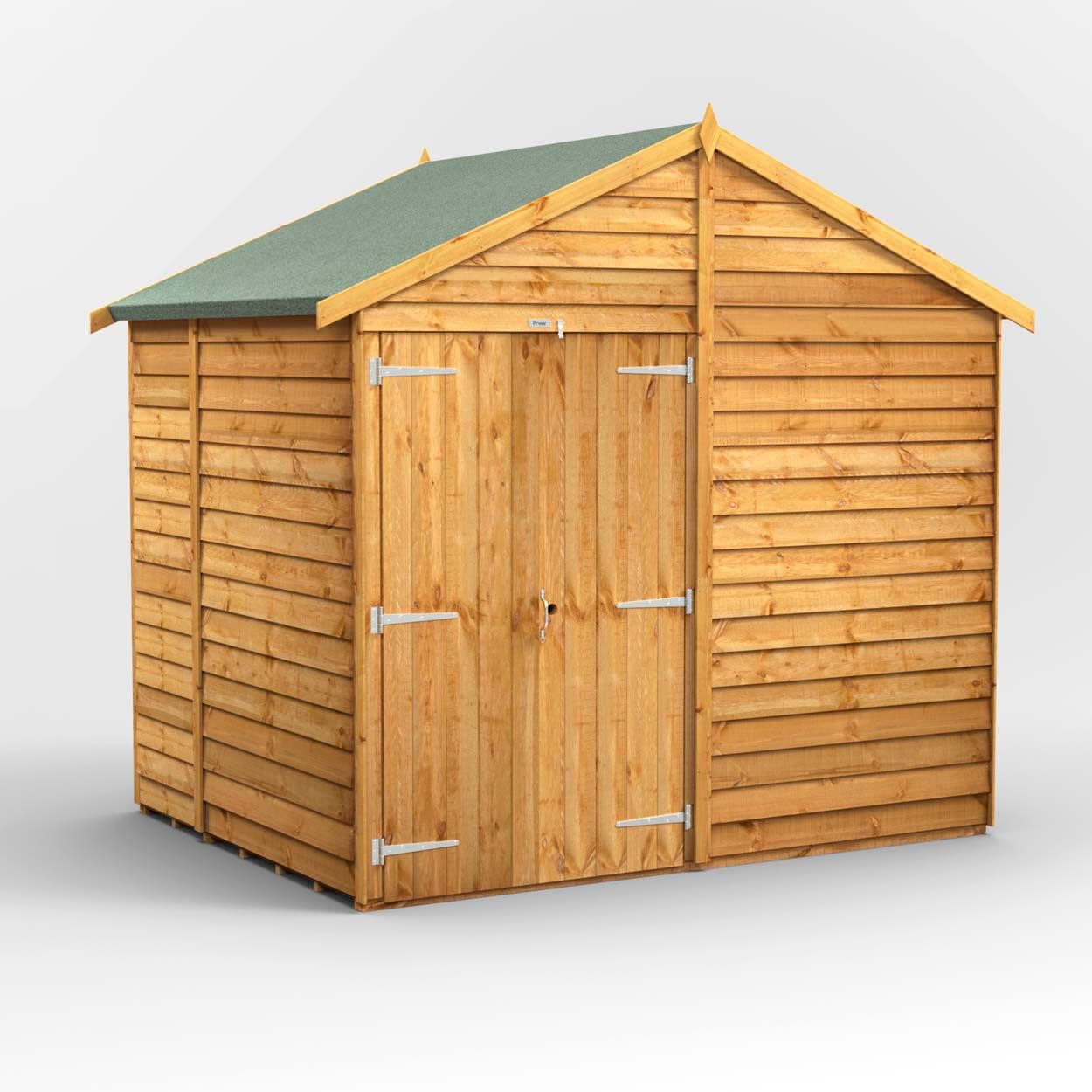 Powersheds Overlap Apex Garden Shed - 6ft x 8ft - Windowless, Double Doors