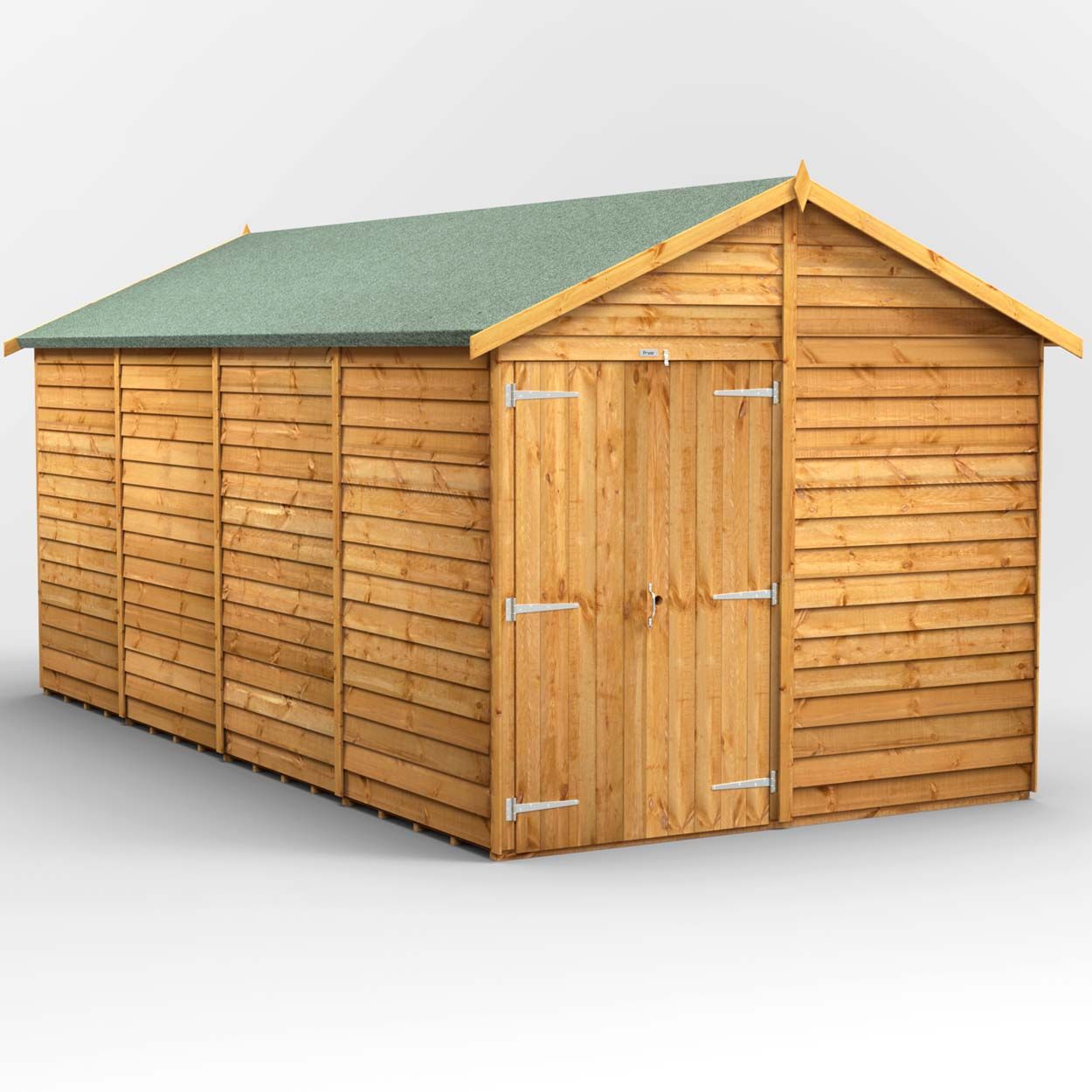 Powersheds Overlap Apex Garden Shed - 16ft x 8ft - Windowless, Double Doors