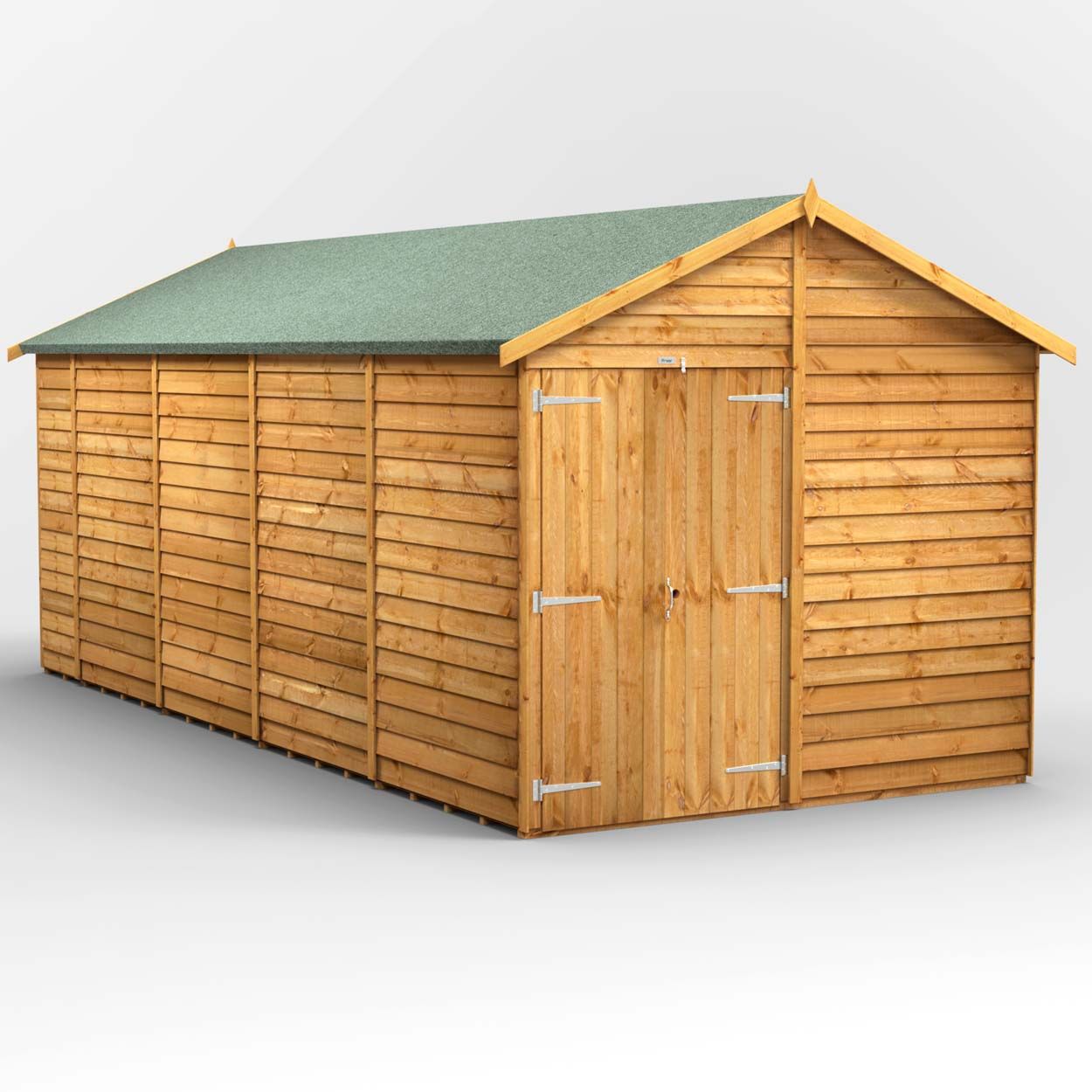 Powersheds Overlap Apex Garden Shed - 18ft x 8ft - Windowless, Double Doors