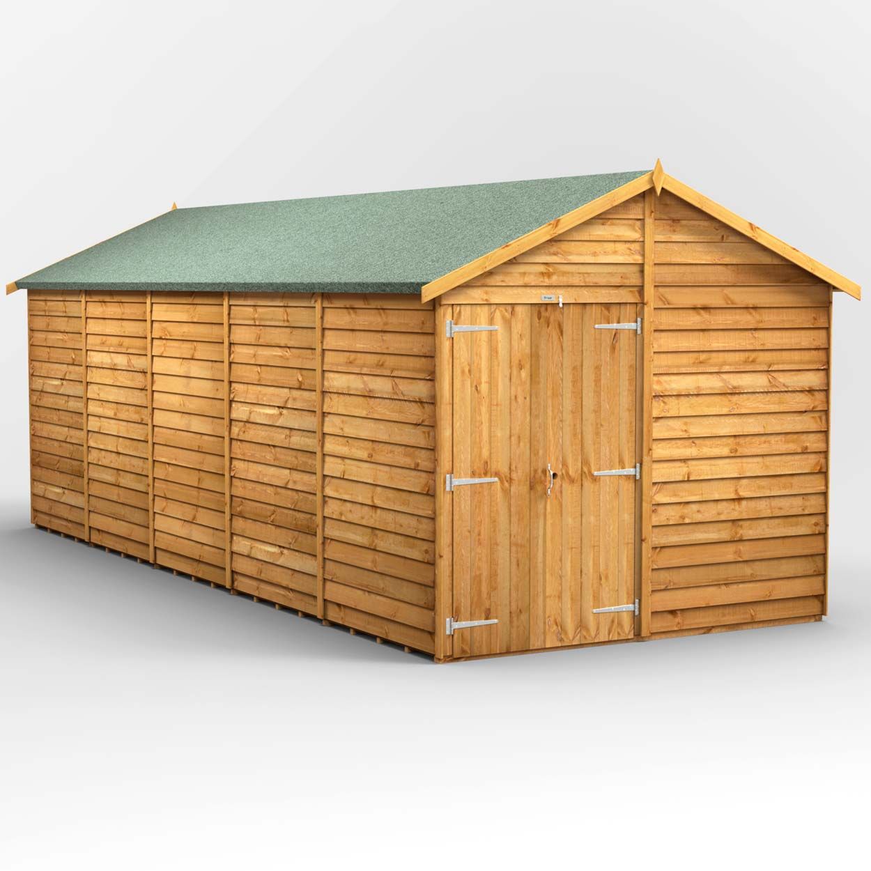 Powersheds Overlap Apex Garden Shed - 20ft x 8ft - Windowless, Double Doors