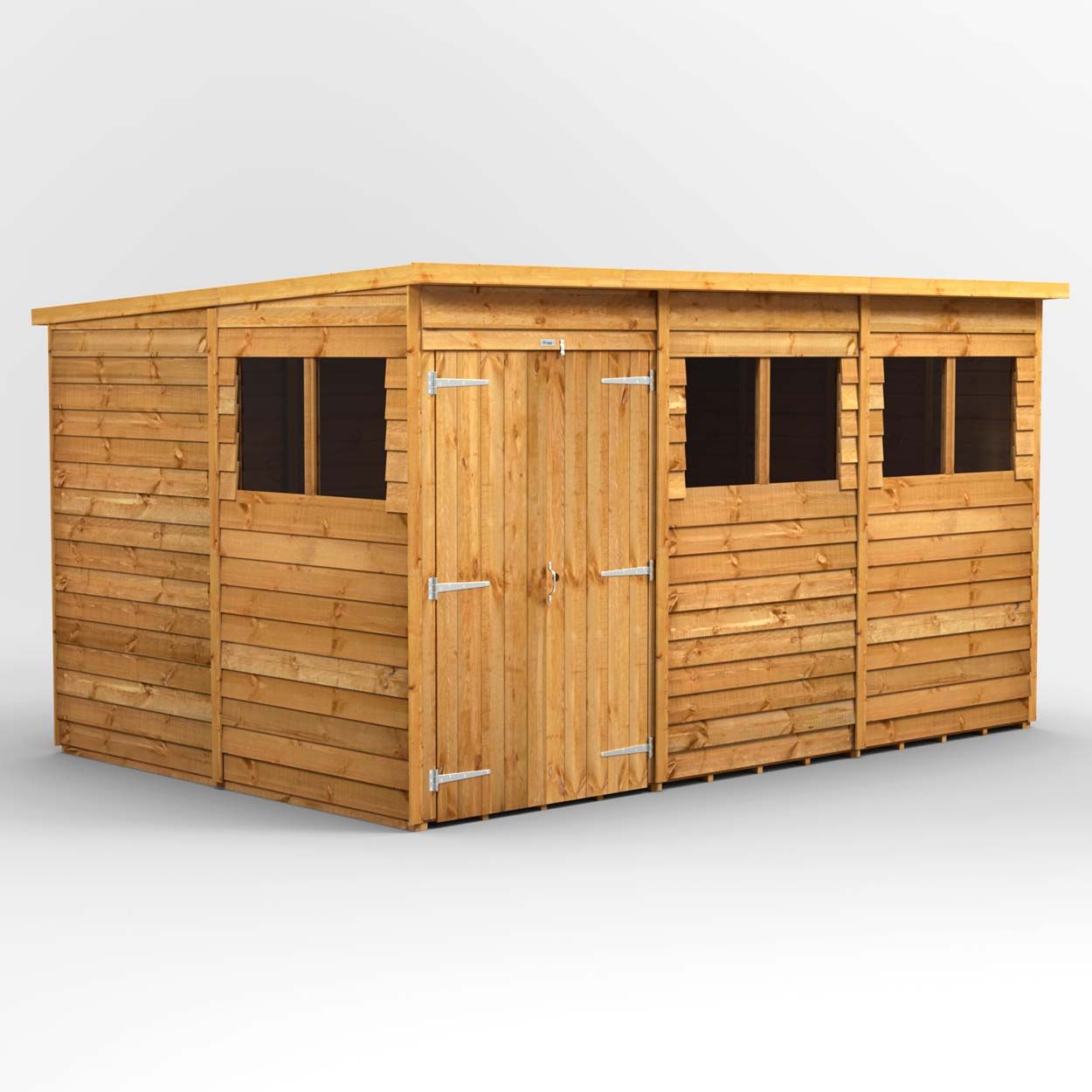 Powersheds Overlap Pent Garden Shed - 12ft x 8ft - Double Doors