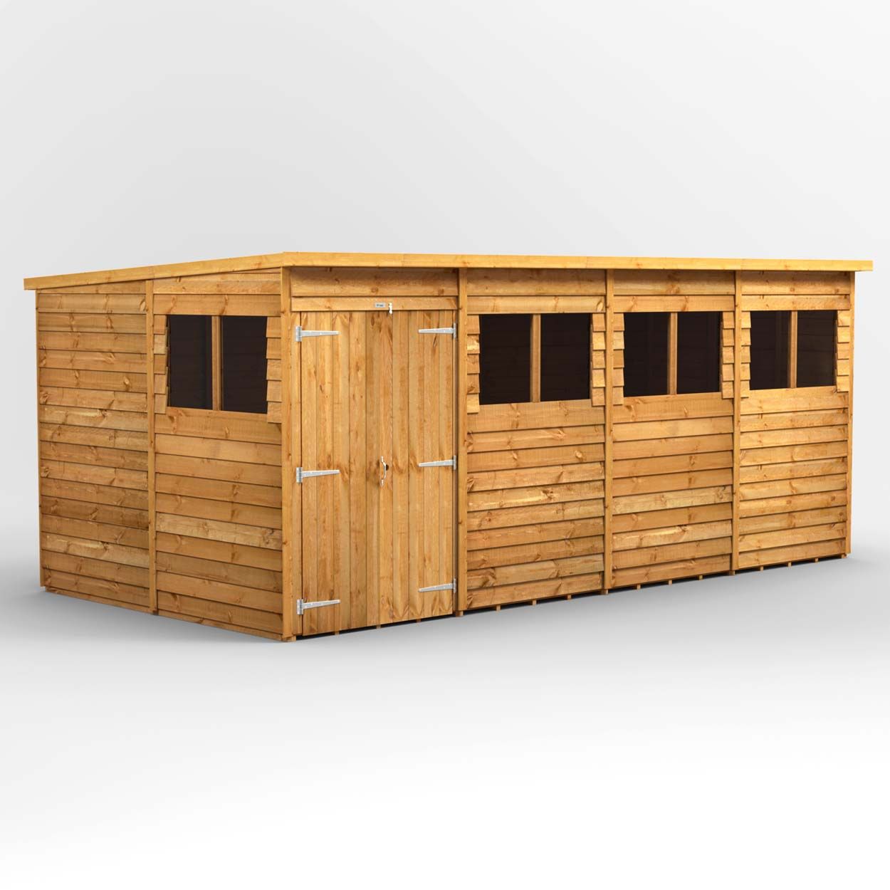 Powersheds Overlap Pent Garden Shed - 16ft x 8ft - Double Doors
