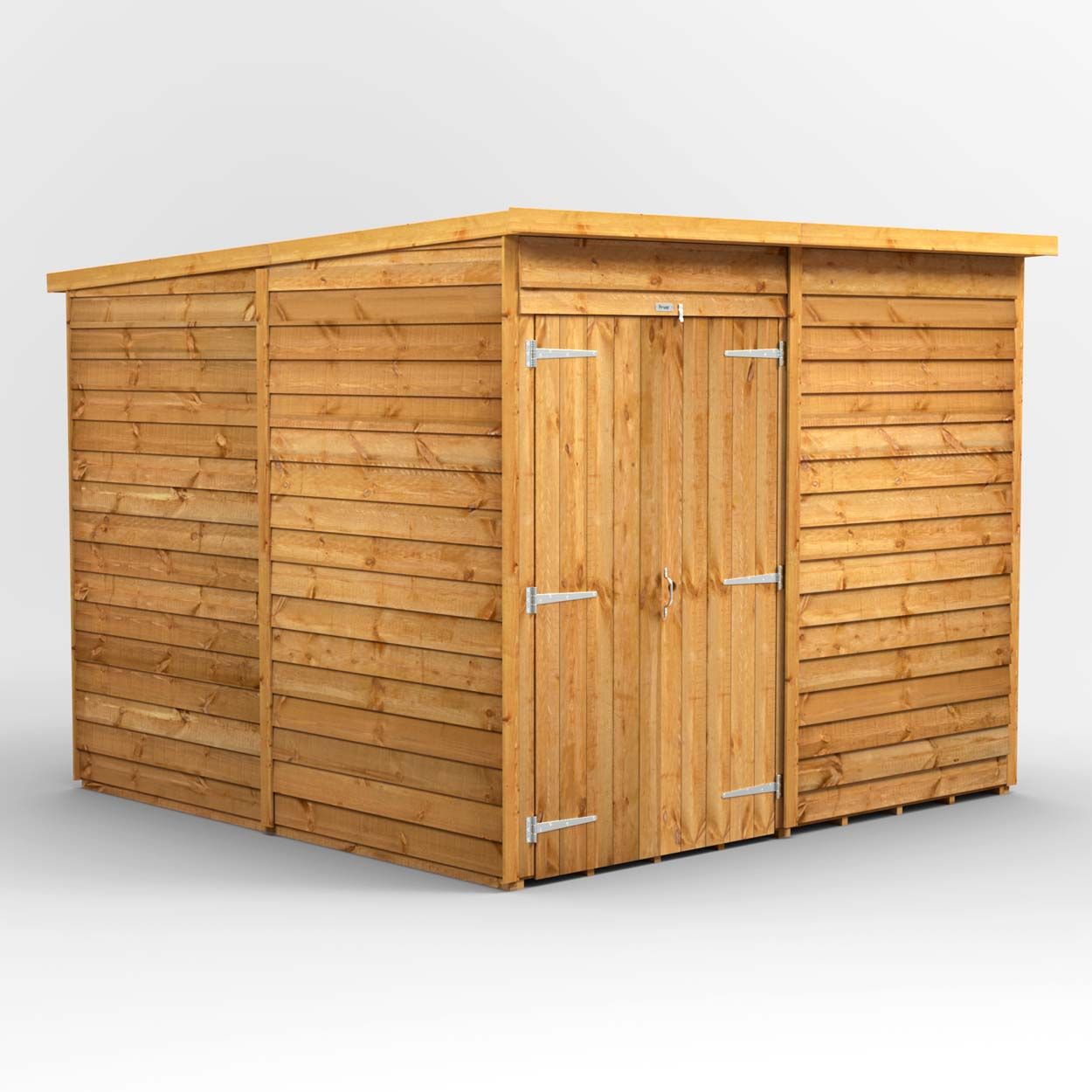 Powersheds Overlap Pent Garden Shed - 8ft x 8ft - Windowless, Double Doors