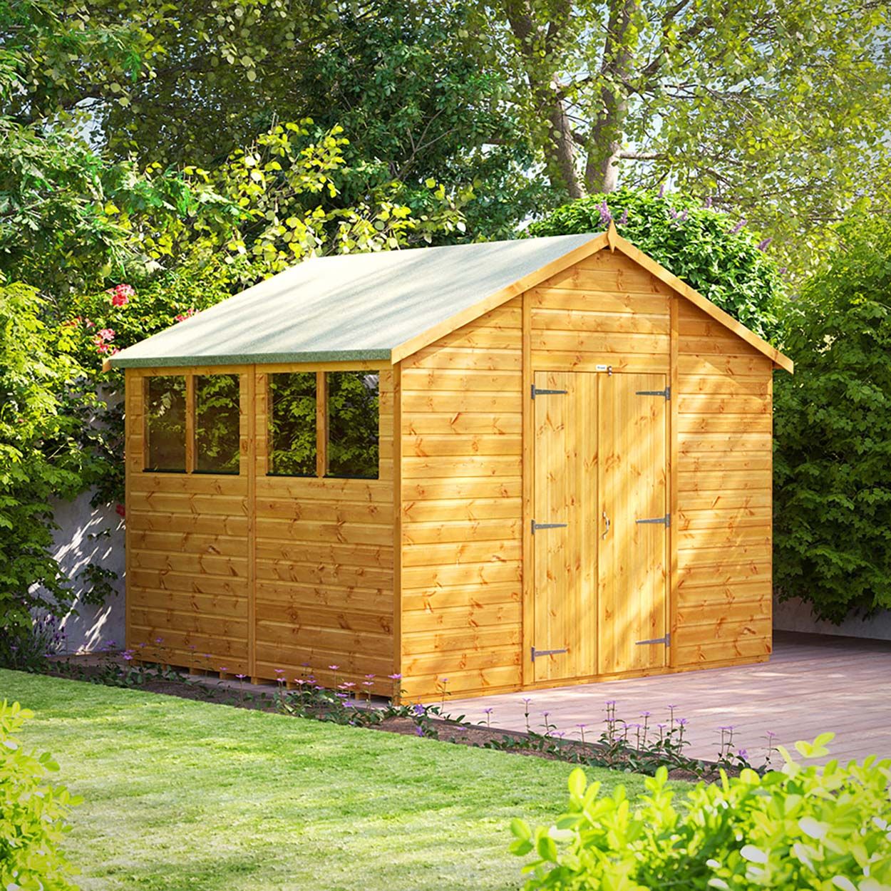 Powersheds Apex Garden Shed - 8ft x 10ft - Double Doors
